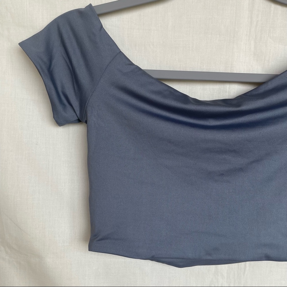 Gray Off the Shoulder Crop Top - Picture 8 of 14
